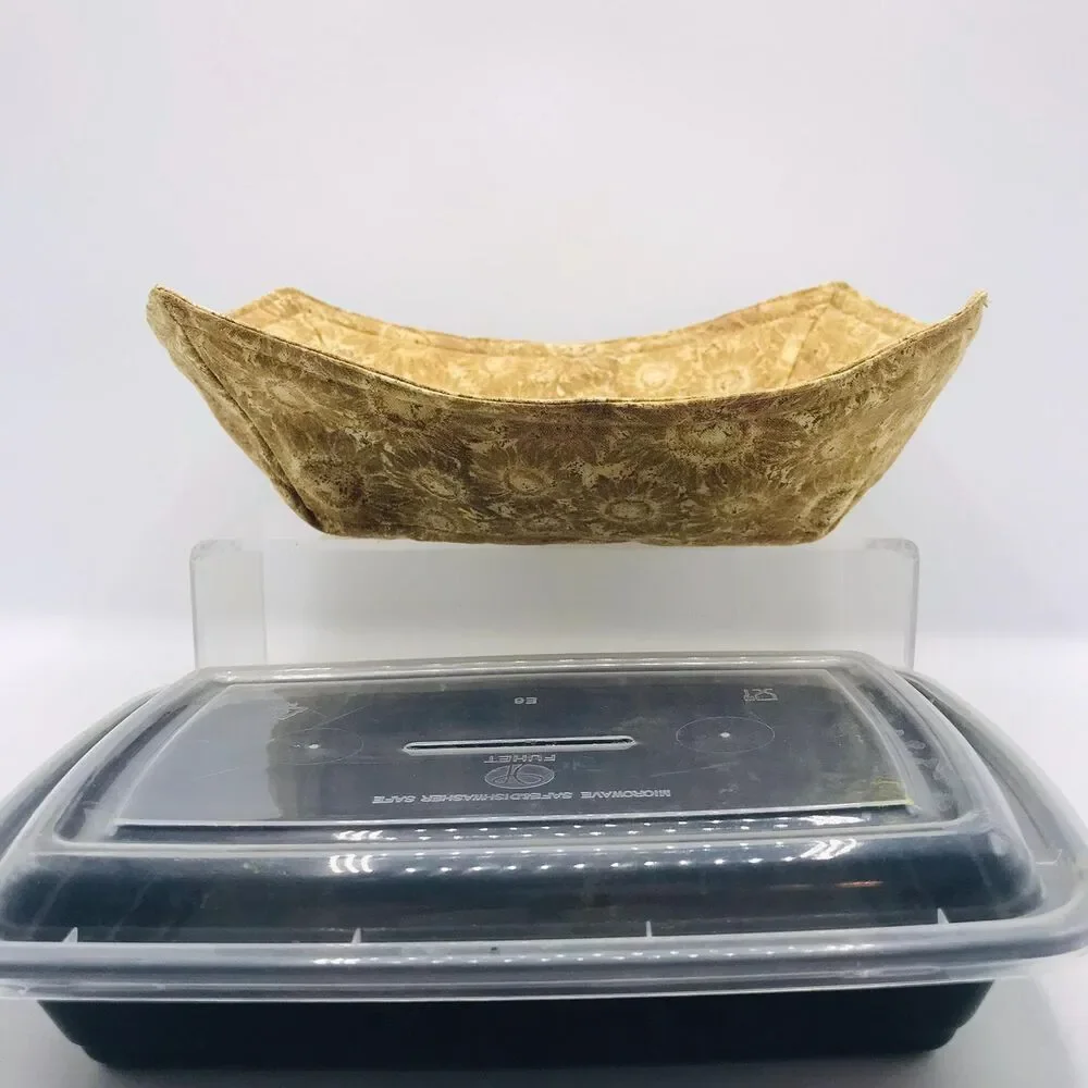 Reversible Microwave Cozie For Takeout Containers Cottage Floral Neutral Tans